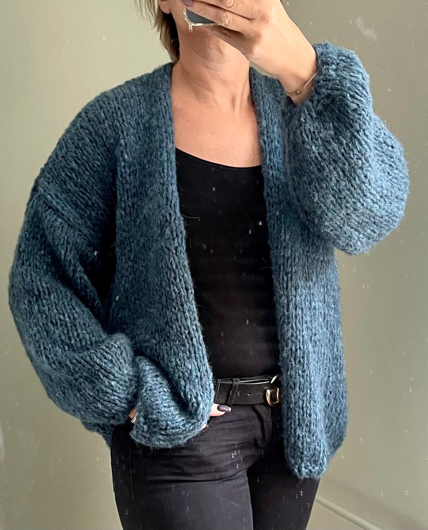 Tricoter Gilet Bernadette Long Tricot Gilet Long Gilet Gris Femme