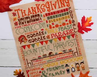 Patrón de punto de cruz del cartel del metro de Acción de Gracias en formato PDF