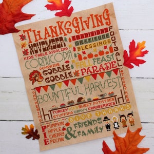 Thanksgiving Subway Poster Cross Stitch Pattern PDF
