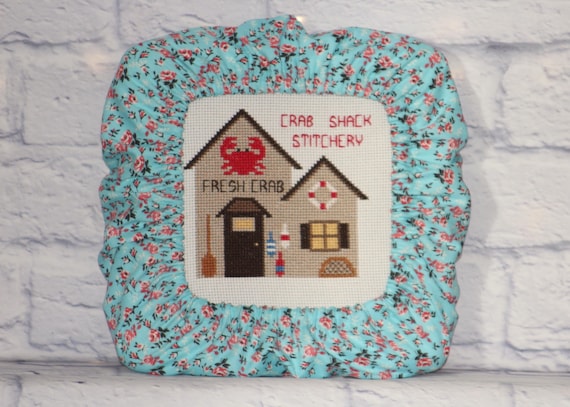 Red Teal Floral Grime Guard Q-Snap, Nurge or Round Hoop Cover For Cross Stitch, Needlework