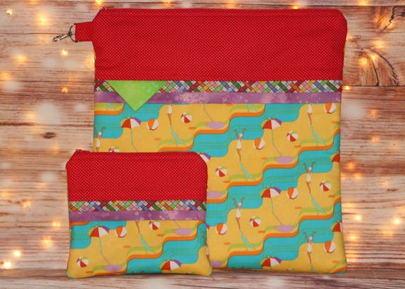 Summer Beach Project Bag OR 2-piece Set For Cross Stitch, Crochet, Knitting and Needlework, Craft Bag, Notions Bag