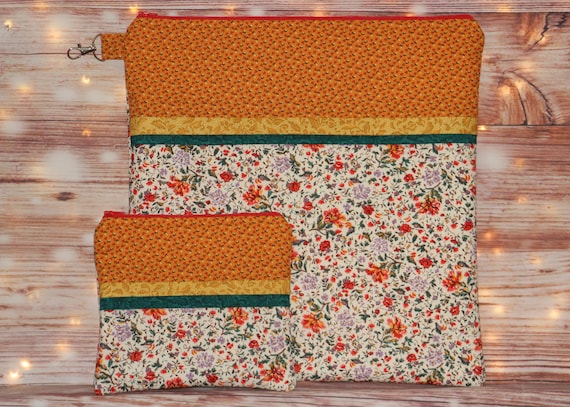 Harvest Meadow Floral Project Bag OR 2-piece Set For Cross Stitch, Crochet, Knitting