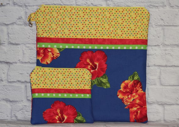 Bold Floral Project Bag OR 2-piece Set For Cross Stitch, Crochet, Knitting, Craft, Notions