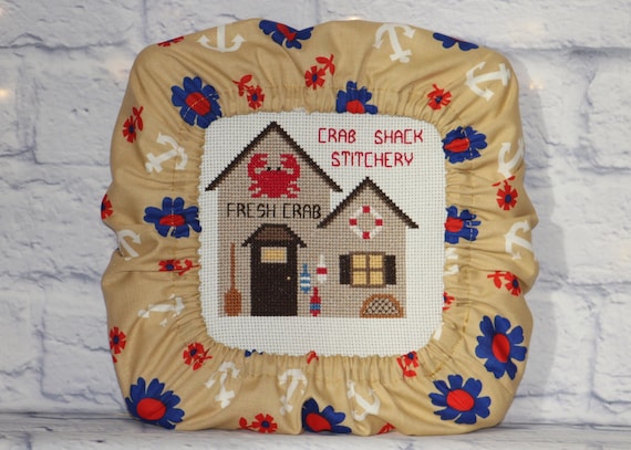 Retro Anchor and Flower Grime Guard - Q-Snap, Nurge, Round Hoop Cover - Cross Stitch, Needlework