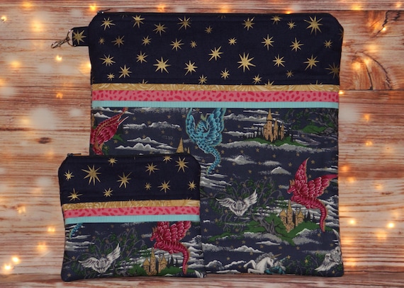 Mystical Project Bag OR 2-piece Set For Cross Stitch, Crochet, Knitting and Needlework, Craft Bag, Notions Bag