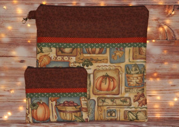 Autumn Harvest Project Bag OR 2-piece Set For Cross Stitch, Crochet, Knitting and Needlework, Craft Bag, Notions Bag