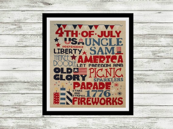 4th Of July Subway Poster Cross Stitch Pattern PDF