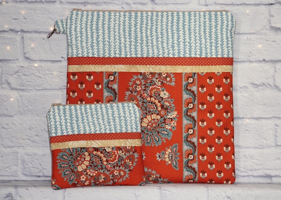 Folk Floral Project Bag OR 2-piece Set For Cross Stitch, Crochet, Knitting, Craft, Notions