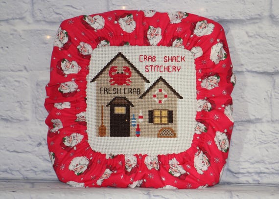 Santa Claus on Red Grime Guard - Q-Snap, Nurge, Round Hoop Cover - Cross Stitch, Needlework