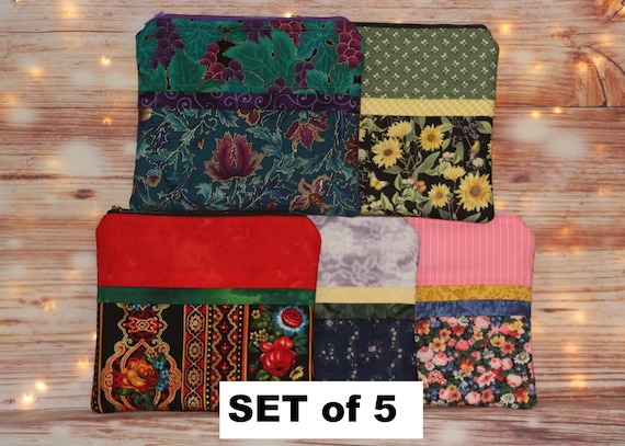FLORAL Set of 5 Notions, Gift Card, Cosmetic, Treat Bags, Pencil Pouch, Stocking Stuffers