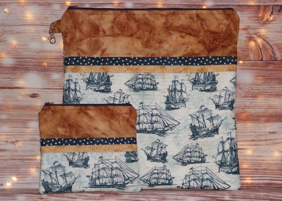 Nautical Ships Project Bag OR 2-piece Set For Cross Stitch, Crochet, Knitting and Needlework
