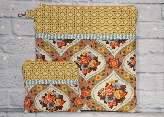 Vintage Floral Project Bag OR 2-piece Set For Cross Stitch, Crochet, Knitting, Craft, Notions