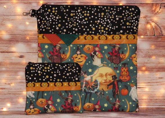 Vintage Halloween Project Bag OR 2-piece Set For Cross Stitch, Crochet, Knitting and Needlework, Craft Bag, Notions Bag