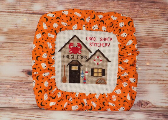 Halloween Ghosts on Orange Grime Guard Q-Snap, Nurge or Round Hoop Cover For Cross Stitch and Needlework