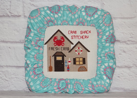 Hearts on Blue Grime Guard Cover for Cross Stitch Hoop (Nurge, Q-Snap, Round)