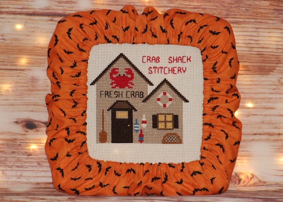 Halloween Bats on Orange Grime Guard Q-Snap, Nurge or Round Hoop Cover For Cross Stitch and Needlework