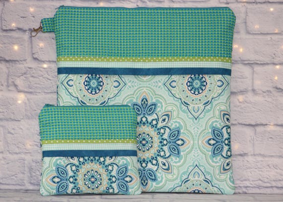 Blue Medallion Floral Project Bag OR 2-piece Set For Cross Stitch, Crochet, Knitting, Notions