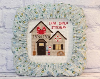 Blue Yellow Calico Floral Grime Guard Q-Snap, Nurge or Round Hoop Cover For Cross Stitch and Needlework