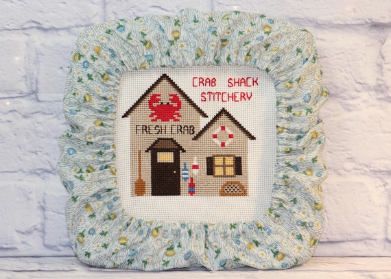 Blue Yellow Calico Floral Grime Guard Q-Snap, Nurge or Round Hoop Cover For Cross Stitch and Needlework