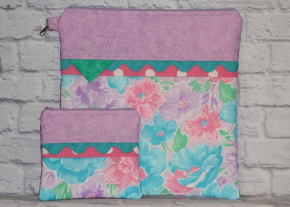 Pastel Floral Project Bag OR 2-piece Set For Cross Stitch, Crochet, Knitting, Craft, Notions