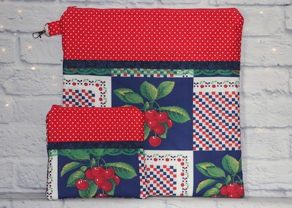 Cherry Cherries Project Bag OR 2-piece Set For Cross Stitch, Crochet, Knitting, Craft, Notions