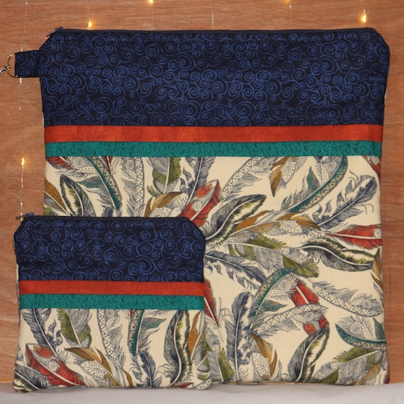 Feather Project Bag OR 2-piece Set For Cross Stitch, Crochet, Knitting, Craft, Notions