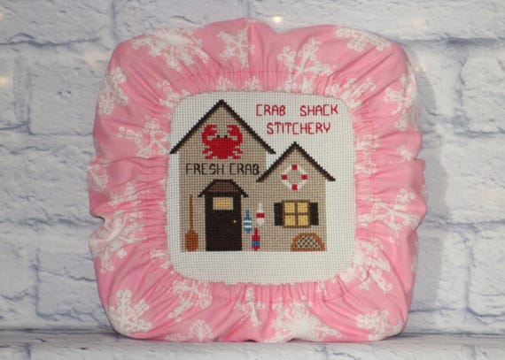 Pink Snowflake Grime Guard Q-Snap, Nurge, Round Hoop Cover For Cross Stitch and Needlework