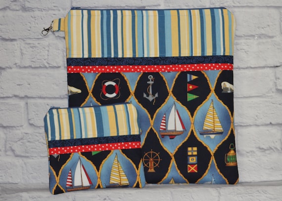 Nautical Project Bag OR 2-piece Set For Cross Stitch, Crochet, Knitting, Craft, Notions