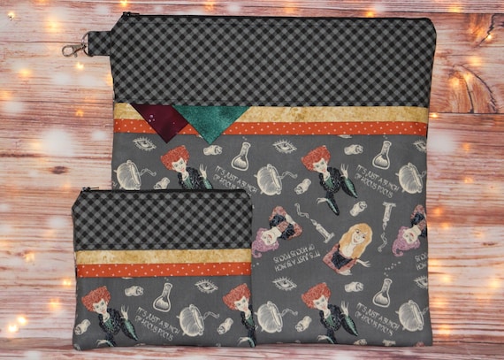 Halloween Hocus Pocus Witches Project Bag OR 2-piece Set For Cross Stitch, Crochet, Knitting and Needlework, Craft Bag, Notions Bag