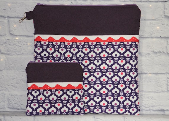 Retro Purple and Red Floral Project Bag OR 2-piece Set For Cross Stitch, Crochet, Knitting, Craft, Notions