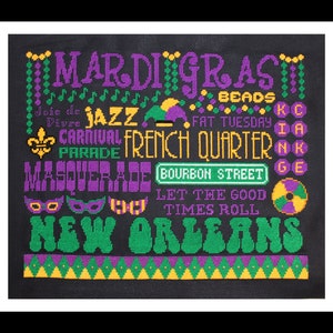 Mardis Gras Subway Poster Cross Stitch Pattern PDF