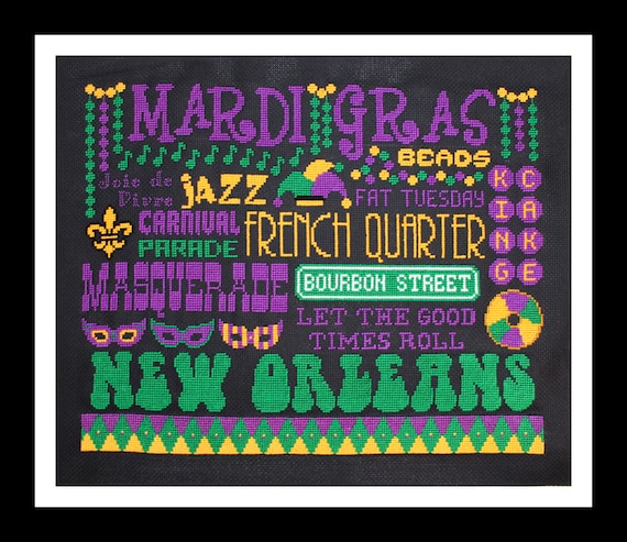 Mardis Gras Subway Poster Cross Stitch Pattern PDF