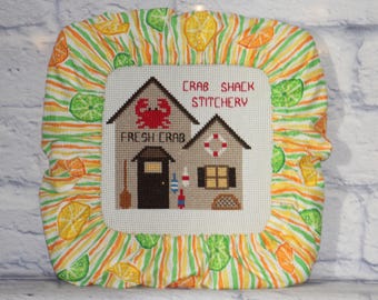 Fruit Slices on Seersucker Grime Guard - Q-Snap, Nurge, Round Hoop Cover - Cross Stitch, Needlework