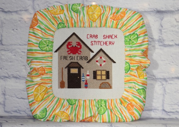 Fruit Slices on Seersucker Grime Guard - Q-Snap, Nurge, Round Hoop Cover - Cross Stitch, Needlework