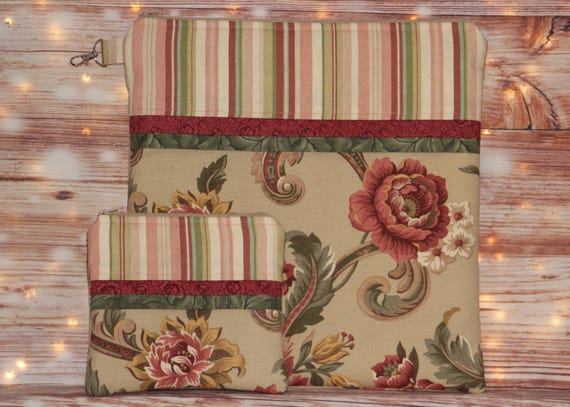 Pink Beige Floral Project Bag OR 2-piece Set For Cross Stitch, Crochet, Knitting, Needlework