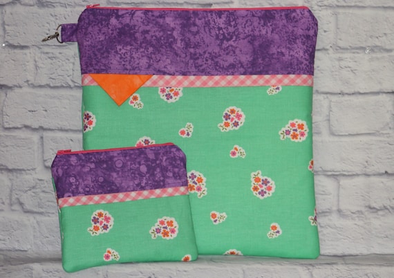 Retro Floral Project Bag OR 2-piece Set For Cross Stitch, Crochet, Knitting, Craft, Notions