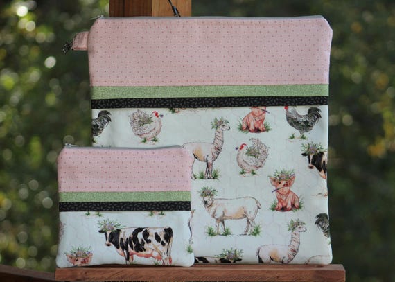 Farm Friends Project Bag For Cross Stitch, Crochet, Knitting, Craft, Notions