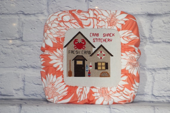 Peach Floral Grime Guard Q-Snap, Nurge, Round Hoop Cover For Cross Stitch, Needlework