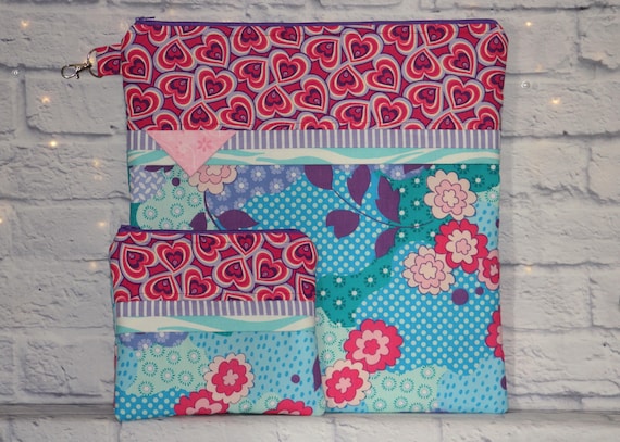 Fun Floral Project Bag OR 2-piece Set For Cross Stitch, Crochet, Knitting, Craft, Notions