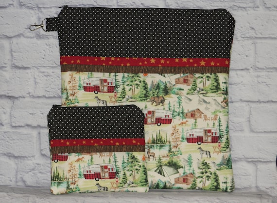 Camping Outdoors Project Bag OR 2-piece Set For Cross Stitch, Crochet, Knitting, Craft, Notions
