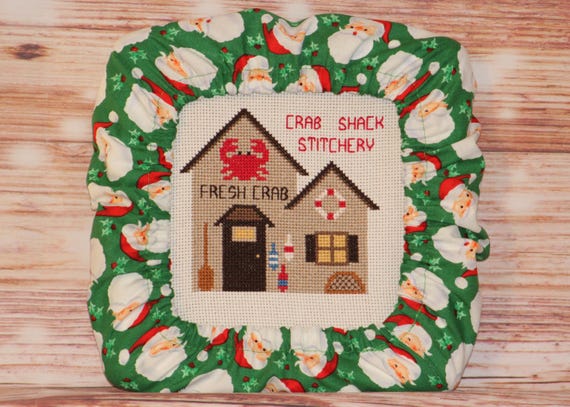 Santa Claus on Green Christmas Grime Guard Q-Snap, Nurge or Round Hoop Cover For Cross Stitch and Needlework