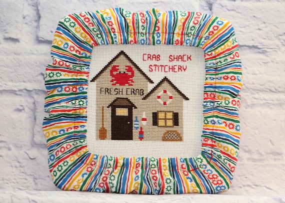 Retro Flower Stripe Grime Guard Q-Snap, Nurge or Round Hoop Cover For Cross Stitch and Needlework