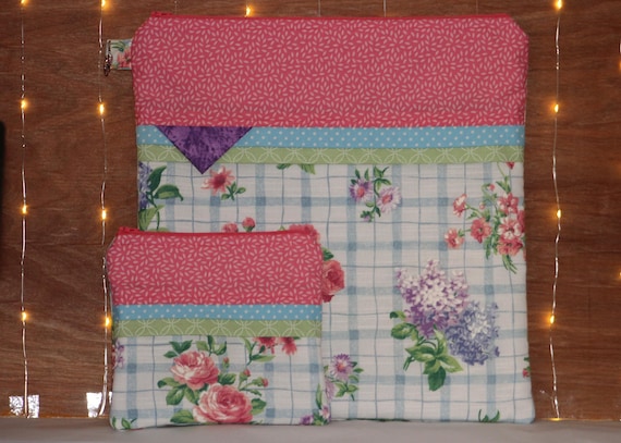 Floral Plaid Project Bag OR 2-piece Set For Cross Stitch, Crochet, Knitting, Craft, Notions