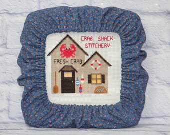 Pink Orange Calico Floral on Blue Grime Guard Q-Snap, Nurge or Round Hoop Cover For Cross Stitch and Needlework