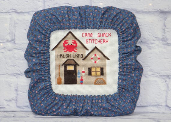 Pink Orange Calico Floral on Blue Grime Guard Q-Snap, Nurge or Round Hoop Cover For Cross Stitch and Needlework