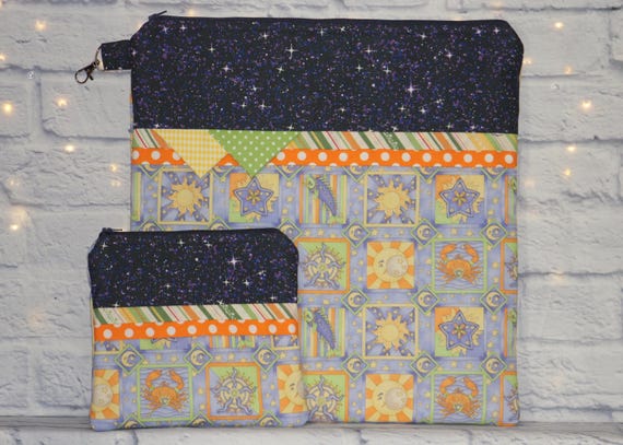 Celestial Project Bag OR 2-piece Set For Cross Stitch, Crochet, Knitting, Craft, Notions