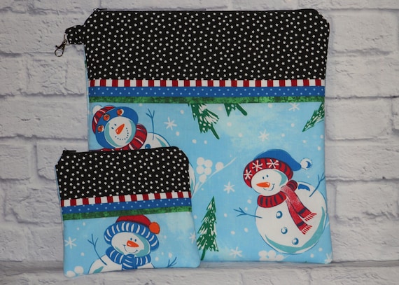 Snowman Project Bag OR 2-piece Set For Cross Stitch, Crochet, Knitting, Craft, Notions