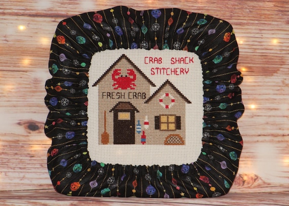 Christmas Ornament Stripe on Black Grime Guard Q-Snap Cover For Cross Stitch