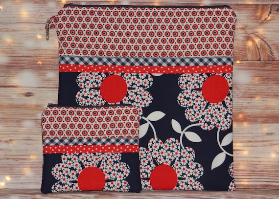 Retro Floral Project Bag OR 2-piece Set For Cross Stitch, Crochet, Knitting and Needlework