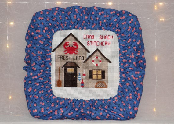 Pink Blue Floral Grime Guard Q-Snap, Nurge, Round Hoop Cover For Cross Stitch, Needlework